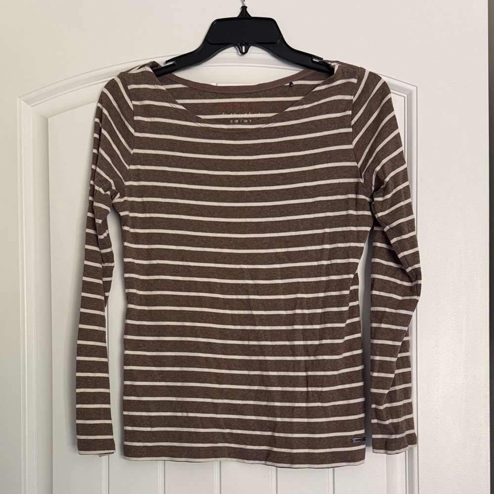 Esprit Brown and White Striped Long Sleeve Top